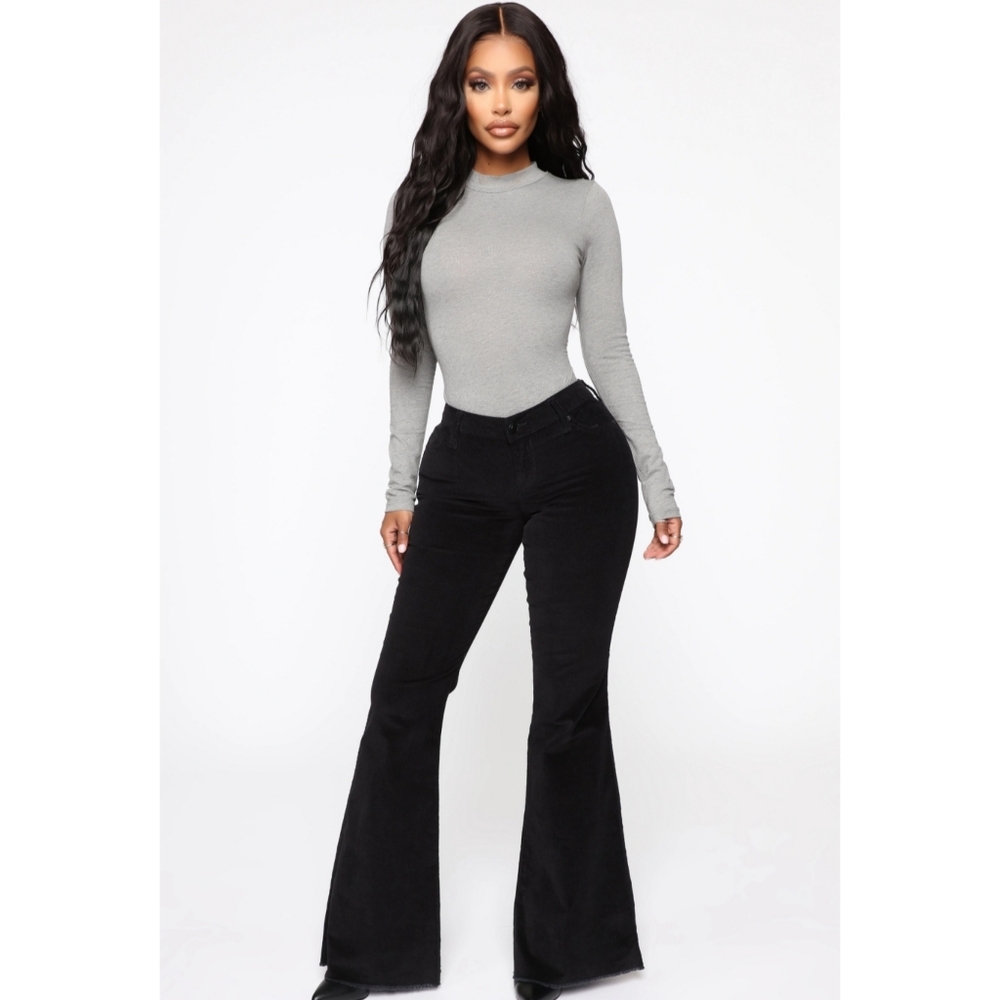 Fashion Nova Black Corduroy Flare Pants